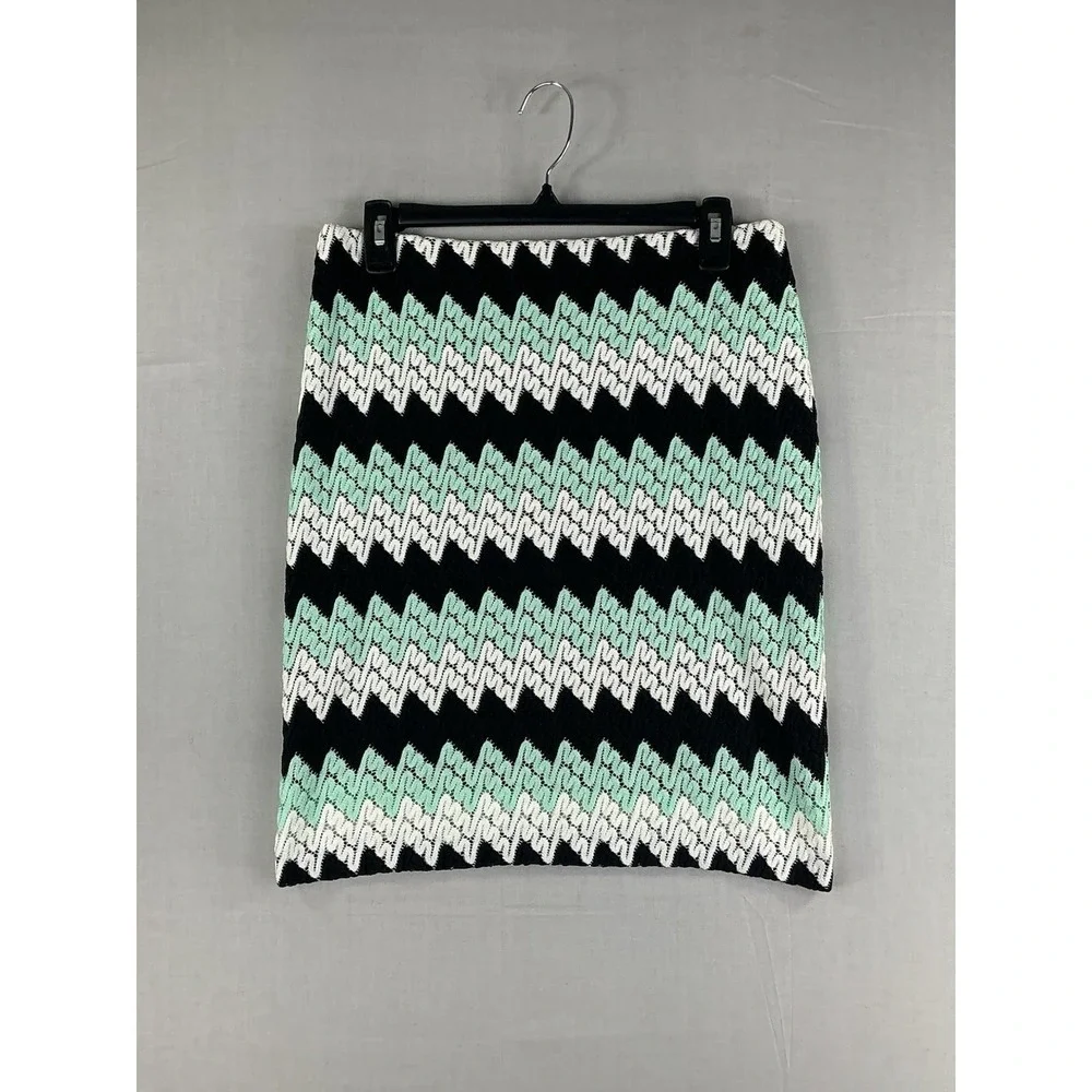 Karen Kane Black Mint Cream Chevron Lace Pencil Skirt Women's M